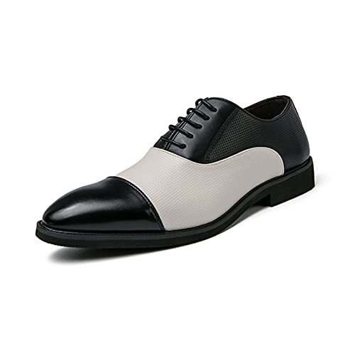 NVNVNMM Oxford Schuhe Mode Kontrast Herren formelle Kleidung Schuhe Cap Toe Fashion Oxford Party Herren PU Leder Loafers Große Größe, Schwarz, 43.5 EU von NVNVNMM