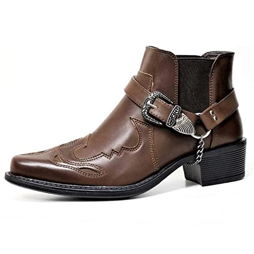 NVNVNMM Oxford-Schuhe für Damen, Herbst, Winter, Herren, kurze Stiefel, Persönlichkeit, Gürtelschnalle, dicker Absatz, spitzer Kopf, große Größe, coffee, 48 EU von NVNVNMM