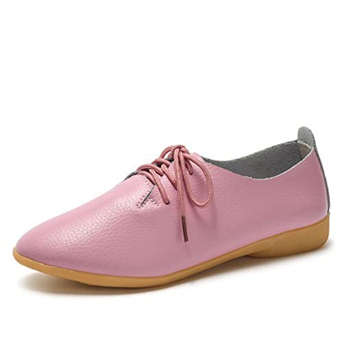 NVNVNMM Oxford-Schuhe für Damen, Oxford-Schuhe für Damen, runde Zehen, Schnürschuhe, Freizeitschuhe, Frühling und Herbst, flache Schuhe, rose, 46 EU von NVNVNMM