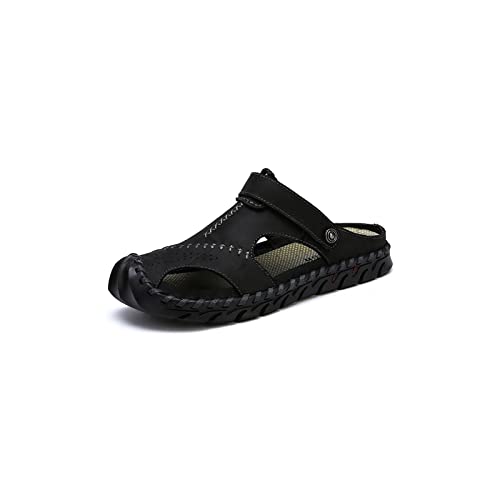 NVNVNMM Sandalen Herren Men Sandals Summer Genuine Leather Men Slippers Designer Men Luxury Sandals Soft Designer Man Outdoors Shoes(Color:Black,Size:12) von NVNVNMM