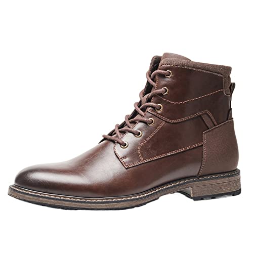 NVNVNMM Schuhe Brand Men Leather Boots Handmade Retro Winter Men Ankle Boots(Color:Bruin,Size:46) von NVNVNMM