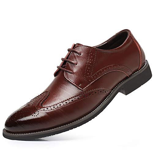 NVNVNMM Schuhe Men's Dress Shoes Retro Design Pointed Toe Lace Up Men Business Leather Shoes Male Brogue Shoes(Color:Bruin,Size:7) von NVNVNMM