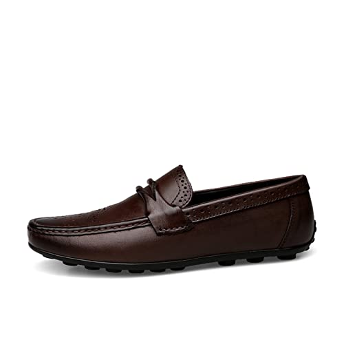 NVNVNMM Schuhe Mens Casual Genuine Leather Shoes Spring Summer Men Flat Walking Loafers Black Brown Man Luxury Slip on Boat Shoes Big Size(Color:Bruin,Size:44 EU) von NVNVNMM