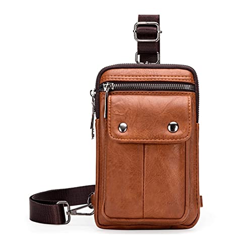 NVNVNMM Umhängetaschen für Herren Umhängetasche Split Leder Männer Taille Tasche Handytasche Multifunktionale Taille Tasche Männer Kleine Brust Einzelner Schulter Taille Tasche Rucksack(Color:Bruin) von NVNVNMM