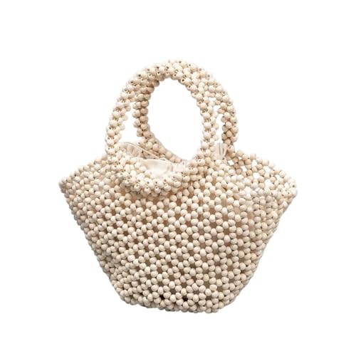 NVVVNX Gewebte Damentasche mit ausgehöhlten Fächern, Sommer-Design, Pendler, Holzperlen, Tragetasche, Bohemian-Reise-Strand-Handtasche, Clutch-Tasche, B, Einheitsgröße NVVVNX Gewebte Damentasche mit ausgehöhlten Fächern, Sommer-Design, Pendler, Holzperlen, Tragetasche, Bohemian-Reise-Strand-Handtasche, Clutch-Tasche, B, Einheitsgröße von NVVVNX