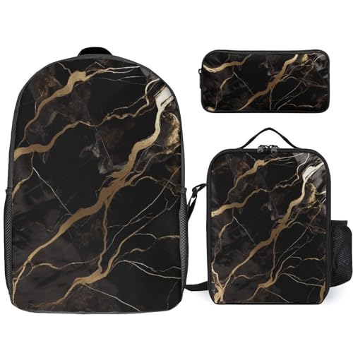 NWTRJ 3-teiliges Rucksack-Set mit Lunchtasche und Federmäppchen, Reise-Laptop-Tasche, leicht, lässig, Tagesrucksack für Damen und Herren, Schwarz / Gold NWTRJ 3-teiliges Rucksack-Set mit Lunchtasche und Federmäppchen, Reise-Laptop-Tasche, leicht, lässig, Tagesrucksack für Damen und Herren, Schwarz / Gold von NWTRJ
