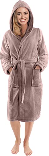 NY Threads Bademantel Damen Kapuze, Weicher Flauschig Fleece, Morgenmantel Damen (Taupe, Medium - DE) von NY Threads