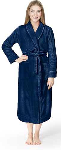 NY Threads Damen-Bademantel, Fleece, Schalkragen, lang, flauschig, Marineblau, Medium von NY Threads