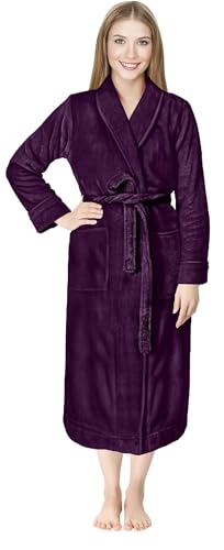 NY Threads Damen-Bademantel aus Fleece, Schalkragen, weicher Plüsch, Spa, pflaume, X-Large von NY Threads