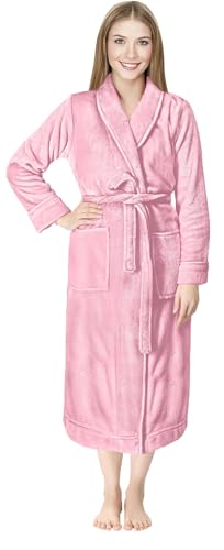 NY Threads Damen-Bademantel aus Fleece, Schalkragen, weicher Plüsch, Spa, rose, Large von NY Threads