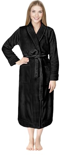 NY Threads Damen-Bademantel aus Fleece, Schalkragen, weicher Plüsch, Spa, schwarz, Medium von NY Threads