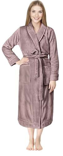 NY Threads Damen-Bademantel aus Fleece, Schalkragen, weicher Plüsch, Spa, taupe, Large von NY Threads