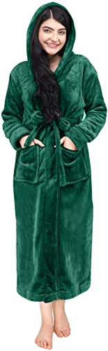 NY Threads Damen-Bademantel aus Fleece, mit Kapuze, lang, Grün , Small von NY Threads