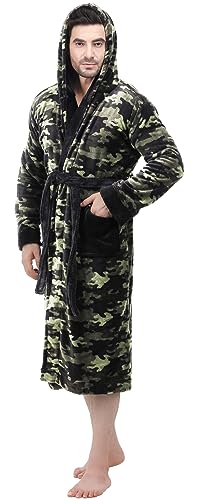 NY Threads Herren-Bademantel aus Fleece mit Kapuze, langer flauschiger Bademantel, Camouflage, Large-X-Large von NY Threads