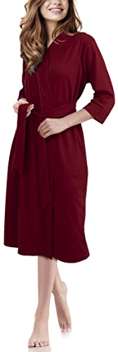 NY Threads Luxuriöser, leichter Damen-Bademantel/Frauen Morgenmantel aus weichem Poly-Baumwollstrick (Large, Burgundy) von NY Threads