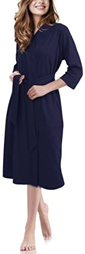 NY Threads Luxuriöser, leichter Damen-Bademantel/Frauen Morgenmantel aus weichem Poly-Baumwollstrick (Medium, Marine) von NY Threads