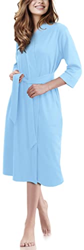 NY Threads Luxuriöser, leichter Damen-Bademantel/Frauen Morgenmantel aus weichem Poly-Baumwollstrick (Large, Eisberg Blau) von NY Threads