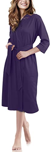 NY Threads Luxuriöser, leichter Damen-Bademantel/Frauen Morgenmantel aus weichem Poly-Baumwollstrick (Large, Königlich Violett) von NY Threads