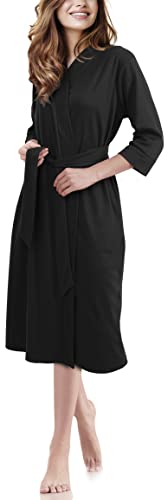 NY Threads Luxuriöser, leichter Damen-Bademantel/Frauen Morgenmantel aus weichem Poly-Baumwollstrick (Large, Schwarz) von NY Threads