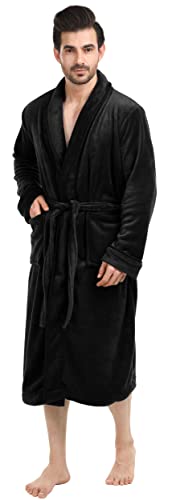 NY Threads Luxuriöser Herren-Bademantel mit Schalkragen aus Fleece, Schwarz, Large-X-Large von NY Threads