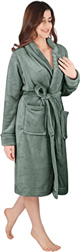 NY Threads Luxus-Damen Morgenmantel | Superweicher Fleece-Bademantel | Kuschelige Schalkragen Loungewear und Nachtwäsche (Stahlgrau, x_l) von NY Threads