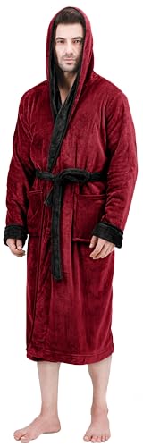 NY Threads Mens Hooded Robe - Plush Long Bathrobes for Men (Burgundy with Black Contrast, Large/X-Large) von NY Threads