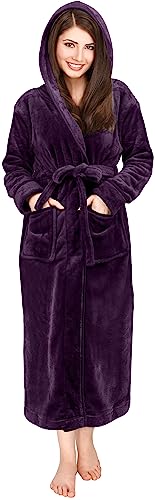 NY Threads Women Fleece Hooded Bathrobe - Plush Long Robe (Medium, Plum) von NY Threads