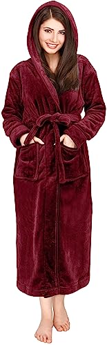 NY Threads Women Fleece Hooded Bathrobe - Plush Long Robe (Small, Burgundy) von NY Threads