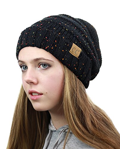 NYFASHION101 Exclusive Übergroße Lose Bauschige Dicke Winter Beanie Hut - Konfetti Schwarz von NYFASHION101