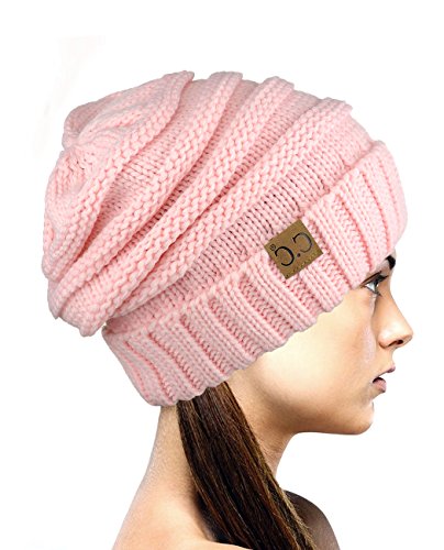 NYFASHION101 Lose bauschige Winter Strickmütze Beanie - Hellrosa von NYFASHION101