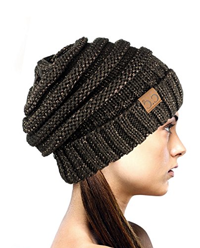 NYFASHION101 Lose bauschige Winter Strickmütze Beanie - Metall Braun von NYFASHION101