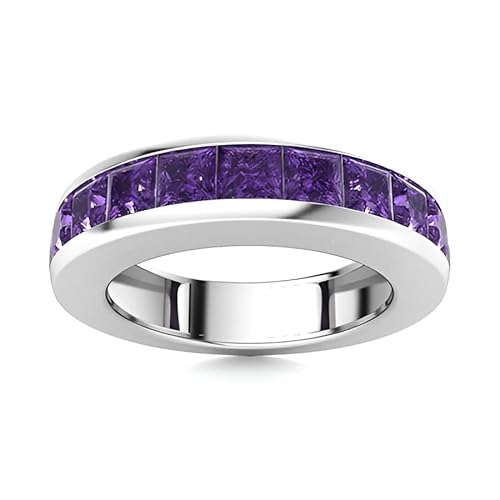 NYZA JEWELS Amethyst Kanal Set Quadratisch 4,00 mm halbe Ewigkeit Bandring | Sterlingsilber 925 mit Rhodinierung | Channel Set Eternity Band für Mädchen und Frauen (65) von NYZA JEWELS