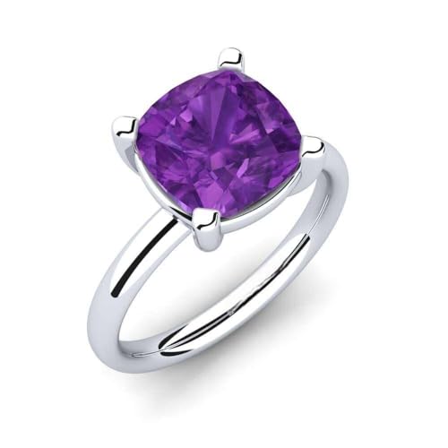 NYZA JEWELS Amethyst Kissen 8,00mm Einzelstein Solitar Ring | Sterlingsilber 925 mit Rhodinierung | Hochzeits, Jubiläums Und Verlobungskollektion (61) von NYZA JEWELS