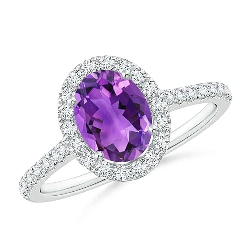 NYZA JEWELS Amethyst Oval 7x5mm Holo Akzente Ring | Sterlingsilber 925 mit Rhodinierung | Immergrüner Designring für Mädchen und Damen (67 (21.3)) von NYZA JEWELS