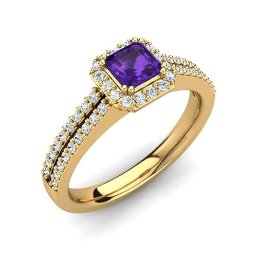 NYZA JEWELS Amethyst Quadrat 6.00 mm Ring Mit Holo Akzenten | Sterlingsilber 925 Mit Gelbgold Vergoldet | Hochzeit, Jubiläumsring Für Damen (63 (20.1)) von NYZA JEWELS