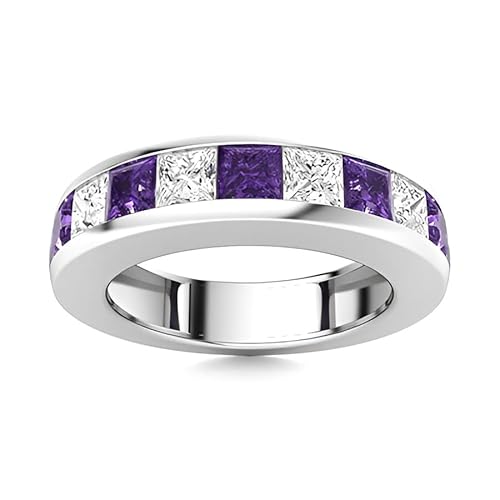 NYZA JEWELS Amethyst Quadratisch 4,00 mm halbe Ewigkeit Bandring | Sterlingsilber 925 mit Rhodinierung | Channel Set Eternity Band für Mädchen und Frauen (67 (21.3)) von NYZA JEWELS