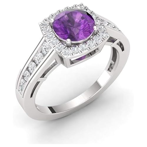 NYZA JEWELS Amethyst Runder 6,00mm Cocktail Ring | Sterlingsilber 925 mit Rhodinierung | Hochzeits, Jubiläums Und Verlobungskollektion (61) von NYZA JEWELS