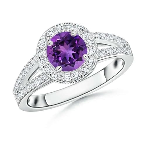 NYZA JEWELS Amethyst Runder 6.00mm Ring Mit Holo Akzenten | Sterlingsilber 925 mit Rhodinierung | Hochzeits, Jubiläums Und Verlobungskollektion (59 (18.8)) von NYZA JEWELS