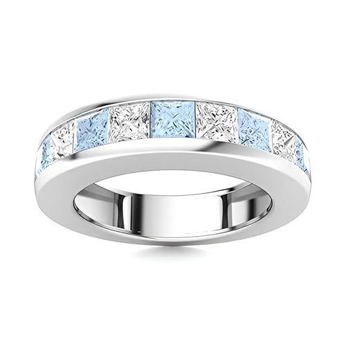 NYZA JEWELS Aquamarin Quadratisch 4,00 mm halbe Ewigkeit Bandring | Sterlingsilber 925 mit Rhodinierung | Channel Set Eternity Band für Mädchen und Frauen (63 (20.1)) von NYZA JEWELS