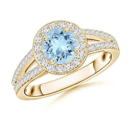 NYZA JEWELS Aquamarin Runder 6.00mm Ring Mit Holo Akzenten | Sterlingsilber 925 mit Gelbgold vergoldet | Hochzeits, Jubiläums Und Verlobungskollektion (63 (20.1)) von NYZA JEWELS