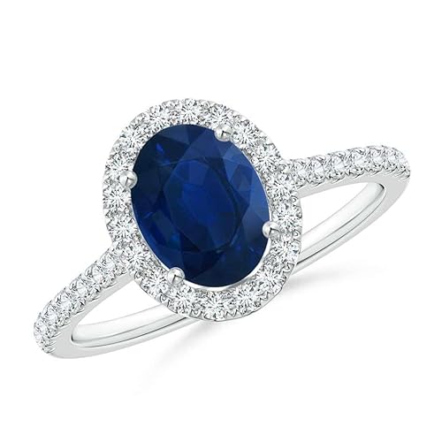 NYZA JEWELS Blauer Saphir Oval 7x5mm Holo Akzente Ring | Sterlingsilber 925 mit Rhodinierung | Immergrüner Designring für Mädchen und Damen (55 (17.5)) von NYZA JEWELS