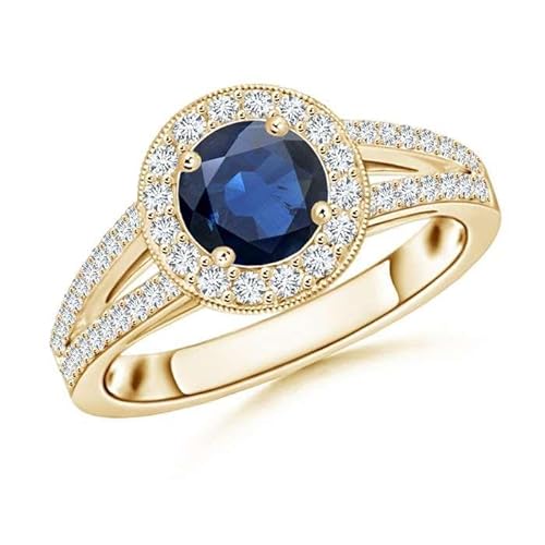 NYZA JEWELS Blauer Saphir Runder 6.00mm Ring Mit Holo Akzenten | Sterlingsilber 925 mit Gelbgold vergoldet | Hochzeits, Jubiläums Und Verlobungskollektion (67 (21.3)) von NYZA JEWELS