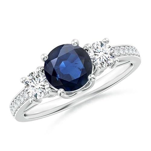 NYZA JEWELS Blauer Saphir runder 6,00 mm Ring mit drei Steinen | Sterlingsilber 925 mit Rhodinierung | Immergrüner Designring für Mädchen und Damen (68 (21.6)) von NYZA JEWELS