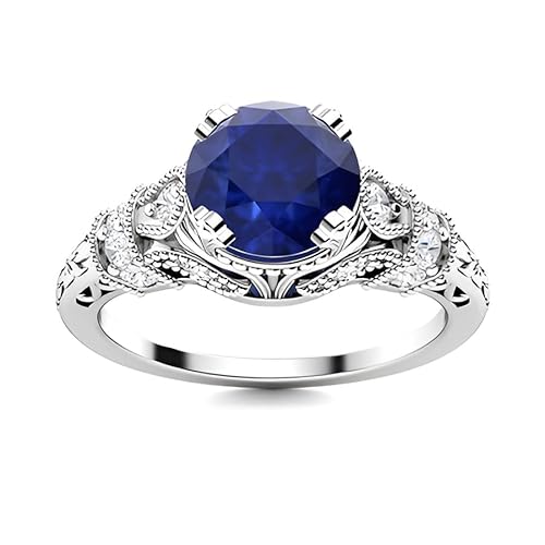 NYZA JEWELS Blauer Saphir runder 6,00 mm Vintage inspirierter Ring | Sterlingsilber 925 mit Rhodinierung | Wunderschöner Vintage Ring für Damen (68 (21.6)) von NYZA JEWELS