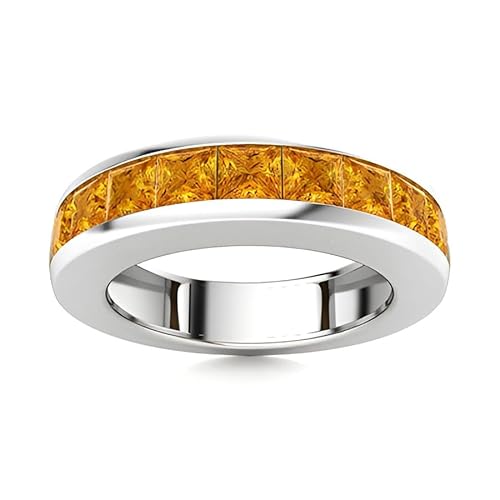 NYZA JEWELS Citrin Kanal Set Quadratisch 4,00 mm halbe Ewigkeit Bandring | Sterlingsilber 925 mit Rhodinierung | Channel Set Eternity Band für Mädchen und Frauen (52) von NYZA JEWELS