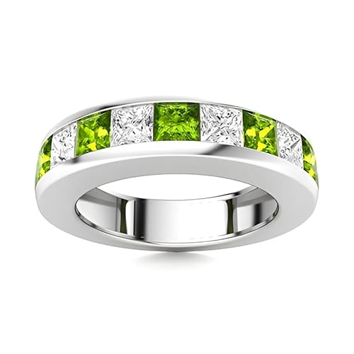 NYZA JEWELS Peridot Quadratisch 4,00 mm halbe Ewigkeit Bandring | Sterlingsilber 925 mit Rhodinierung | Channel Set Eternity Band für Mädchen und Frauen (60 (19.1)) von NYZA JEWELS