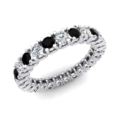 NYZA JEWELS Schwarzer Spinell Runder 3.00mm Ewigkeitsring | Sterlingsilber 925 mit Rhodinierung | Wunderschönes Evergreen Eternity Band für Mädchen und Damen (62 (19.7)) von NYZA JEWELS