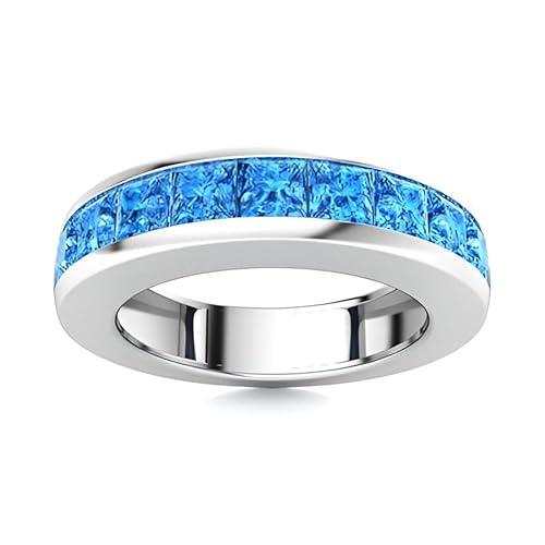 NYZA JEWELS Schweizer Blauer Topas Kanal Set Quadratisch 4,00 mm halbe Ewigkeit Bandring | Sterlingsilber 925 mit Rhodinierung | Channel Set Eternity Band für Mädchen und Frauen (55 (17.5)) von NYZA JEWELS