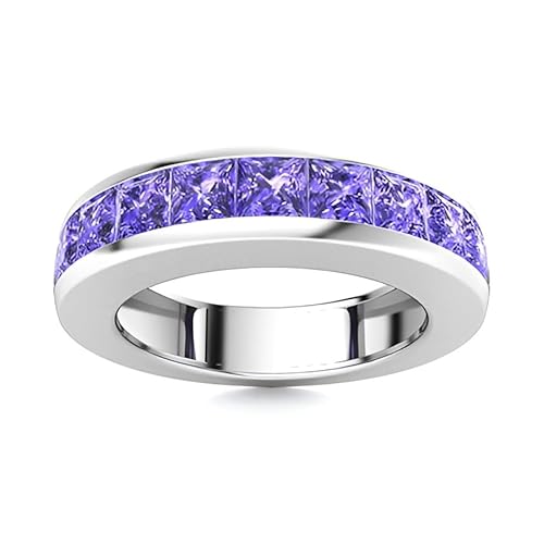 NYZA JEWELS Tansanit Kanal Set Quadratisch 4,00 mm halbe Ewigkeit Bandring | Sterlingsilber 925 mit Rhodinierung | Channel Set Eternity Band für Mädchen und Frauen (52) von NYZA JEWELS