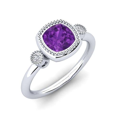 Sterling Silber 925 Amethyst Kissen 6,00mm Vintage Solitärring mit Rhodinierung | Hochzeits, Jubiläums Und Verlobungskollektion (60 (19.1)) von NYZA JEWELS